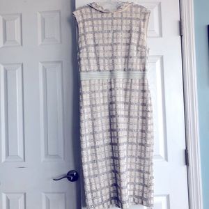 White silver accents, back zip knee length